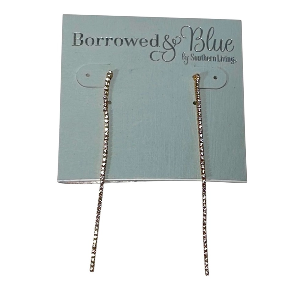 🆕 Borrowed & Blue by Southern Living Tiny Rhinestone Gold Box Chain Earrings NWT